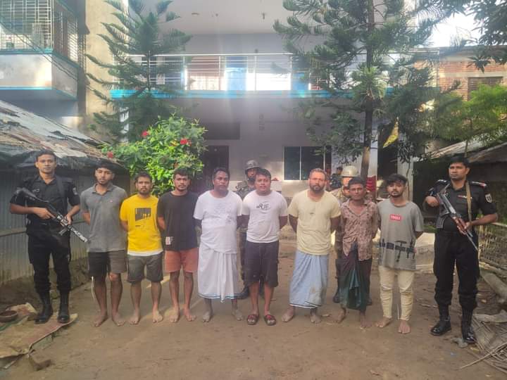 "Eight individuals arrested and a cache of weapons seized during a joint operation in Cox's Bazar. The detainees include Kalim Ullah, Khorshed Alam, Mohammad Hasan Sharif Laden, Mohammad Shahin, Mohammad Mizan, Abdul Malek, Abdul Hai, and Abdul Aziz."